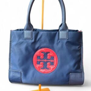Tory Burch Ella Color-Block Nylon Tote Bag Royal Navy Cherry Apple Red
